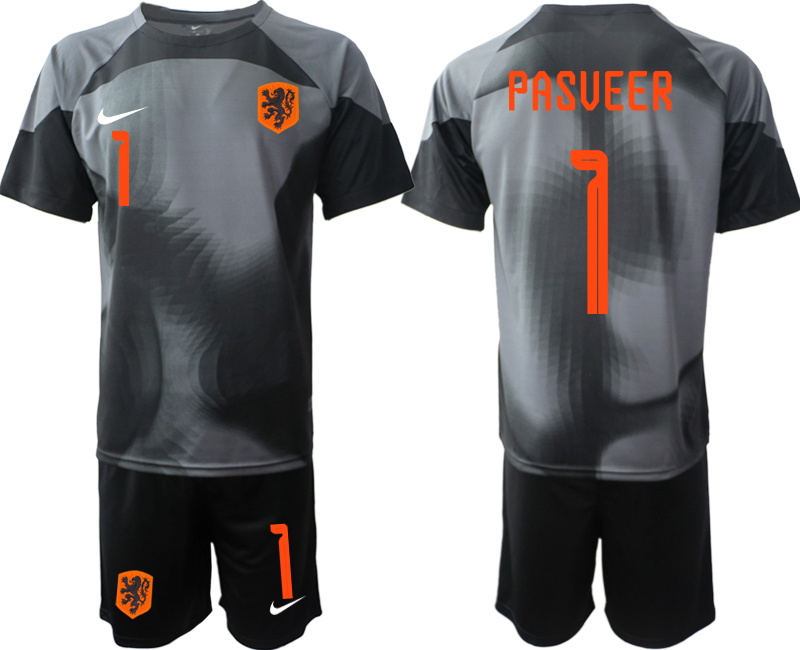Men 2022 World Cup National Team Netherlands black goalkeeper #1 Soccer Jersey->youth soccer jersey->Youth Jersey